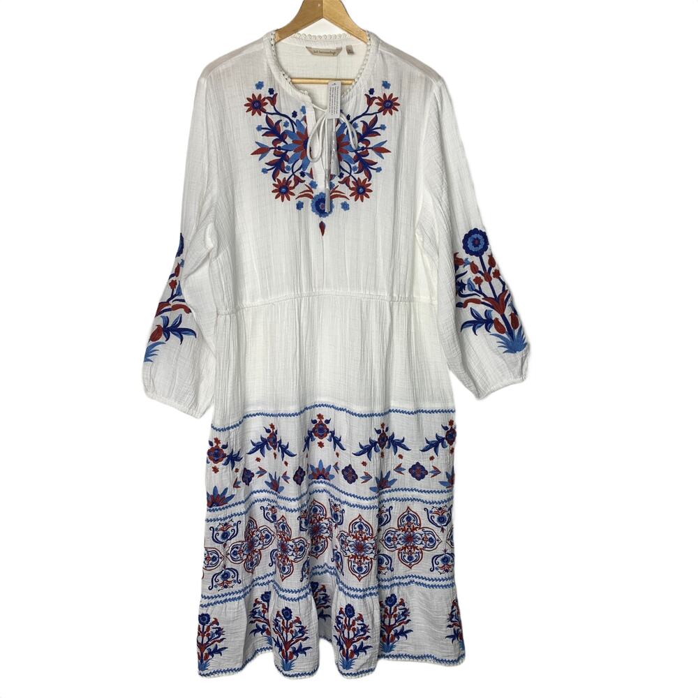 NEW Soft Surroundings Cotton Gauze Midi Dress Embroidered Boho